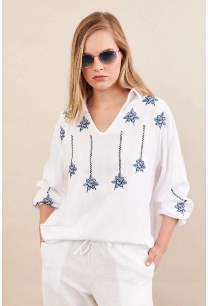 Kadın Beyaz Nakışlı Bluz MPC1345