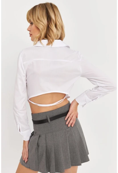 Kadın Beyaz Sırt Dekolteli Crop Gömlek DAF5013