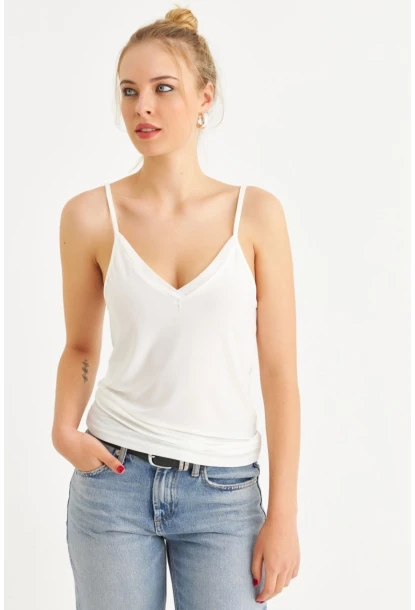 Kadın Beyaz Tül Şeritli Atlet LPP1024