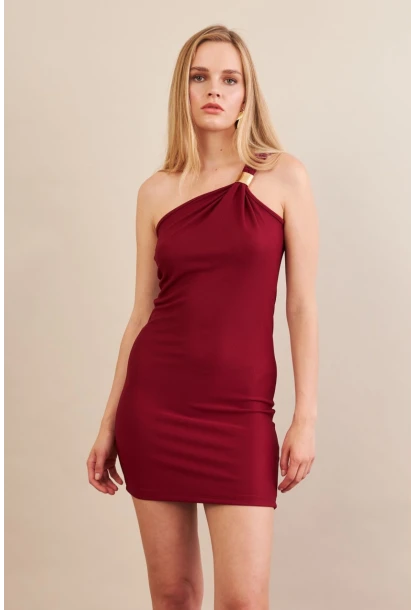 Kadın Bordo Aksesuarlı Mini Elbise FRY2315