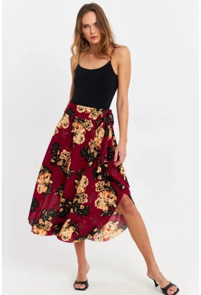 Kadın Bordo Asimetrik Etek LV81
