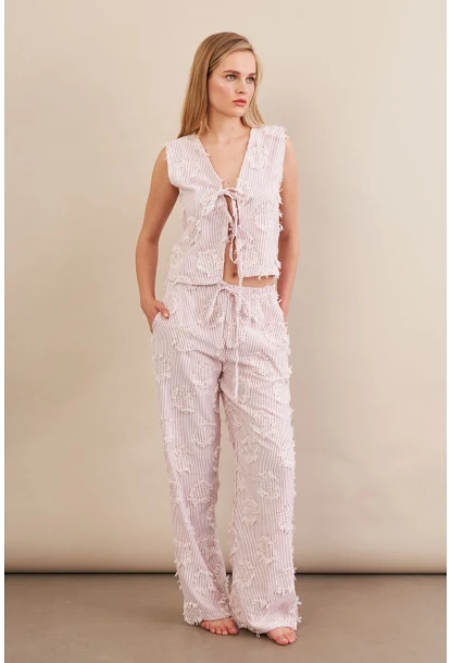 Kadın Bordo Çizgili Püsküllü Alt Üst Takım MOD2517