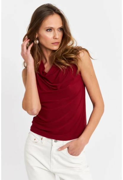 Kadın Bordo Degaje Yaka Kolsuz Bluz LPP1226-90