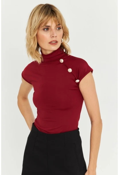 Kadın Bordo Düğme Detaylı Bluz EY3027