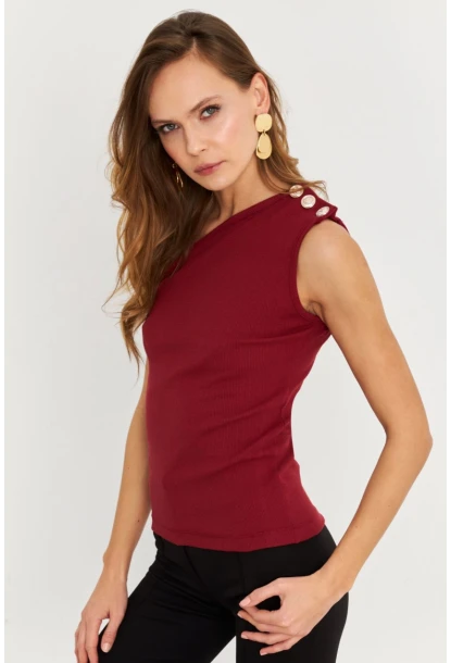 Kadın Bordo Düğme Detaylı Kaşkorse Bluz EY2711