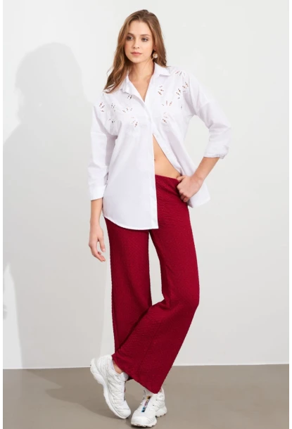 Kadın Bordo Gofre Pantolon ZH326