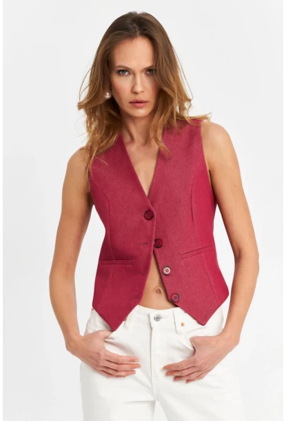 Kadın Bordo Keten Astarlı Yelek TW60046