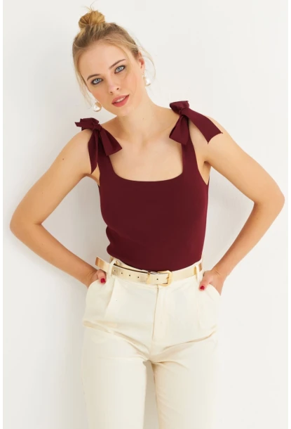 Kadın Bordo Triko Bluz YV236