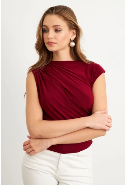 Kadın Bordo Yarım Balıkçı Desenli Bluz LPP1205