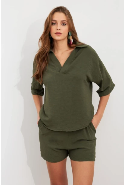 Kadın Çağla Yeşili Aerobin Şort Takım Q1005