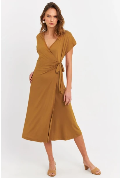 Kadın Camel Kruvaze Midi Elbise EY3044