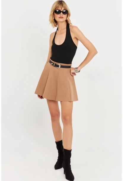 Kadın Camel Scuba Pilili Mini Etek DAF3204