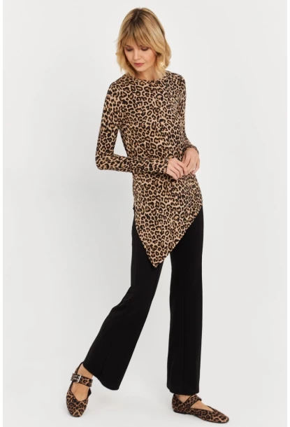 Kadın Camel-Siyah Asimetrik Leopar Tunik MLPP1186-1