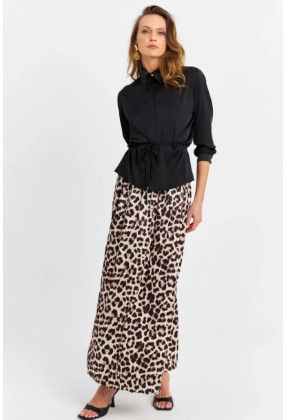 Kadın Camel-Siyah Saten Etek MCAR1105