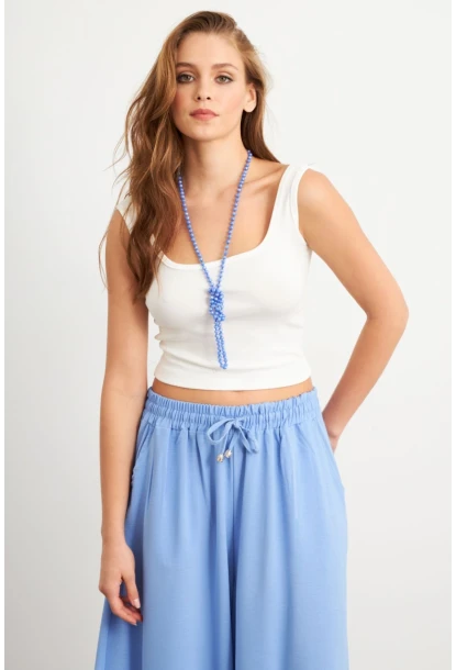 Kadın Ekru Basic Crop Atlet TOP06