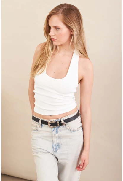 Kadın Ekru Boyun Askılı Bluz ZH171