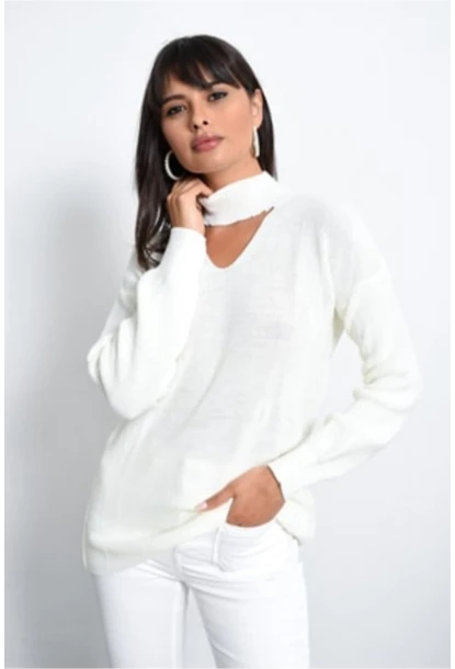 Kadın Ekru Damla Yaka Triko Tunik DA28