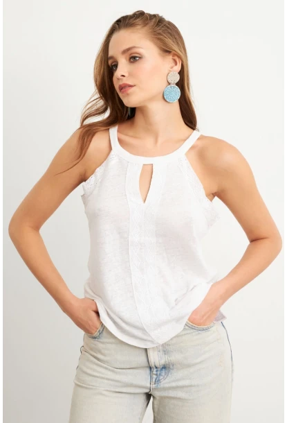 Kadın Ekru Dokuma Şeritli Bluz RX450