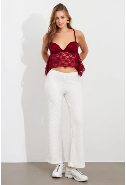 Kadın Ekru Gofre Pantolon ZH326