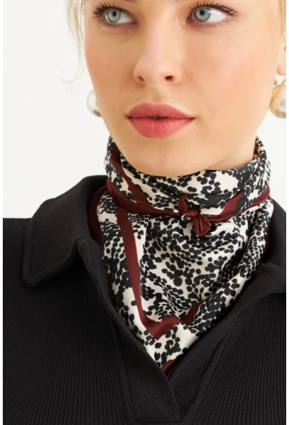 Kadın Ekru-Kahve Saten Fular FİR100