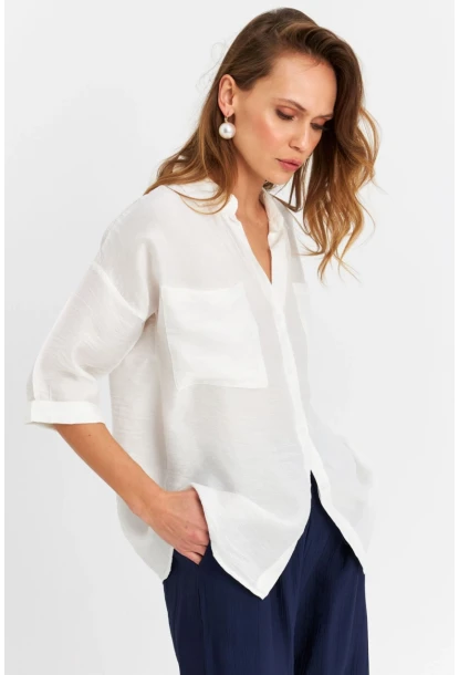 Kadın Ekru Keten Gömlek MELT170