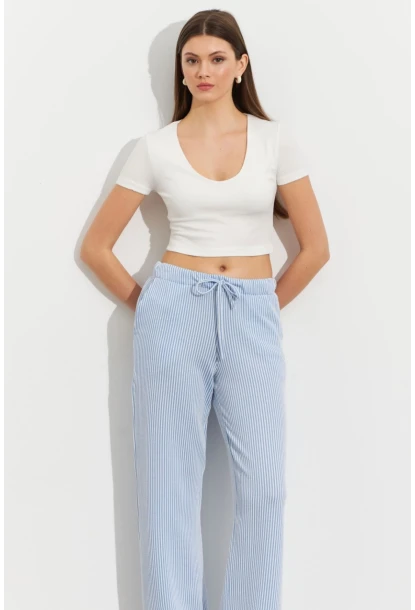 Kadın Ekru-Mavi Çizgili Eşofman Altı ATS80146