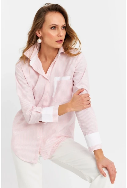 Kadın Ekru-Pembe Çizgili Gömlek MPC6041