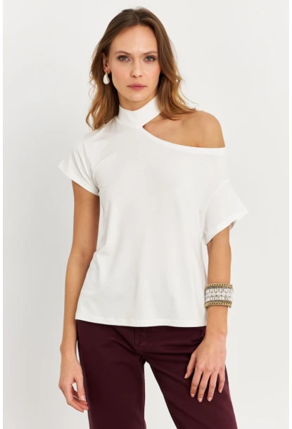 Kadın Ekru Tek Omuz Açık Bluz LPP1300