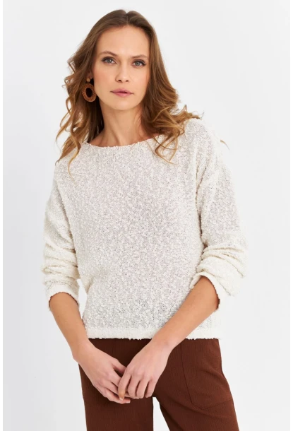 Kadın Ekru Triko Bluz YV322