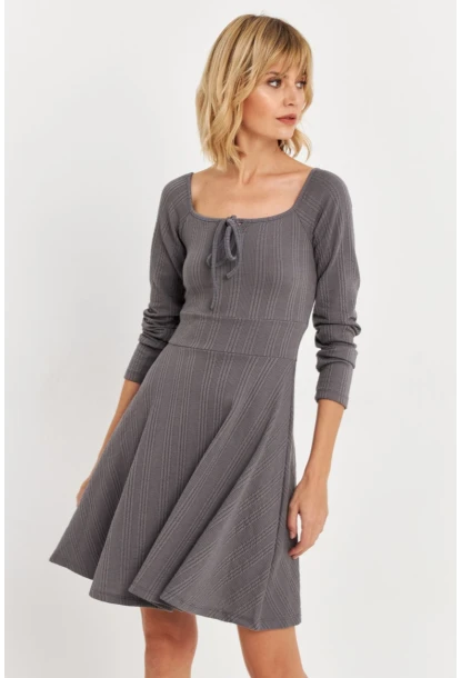 Kadın Gri Önü Bağlamalı Mini Elbise TF59