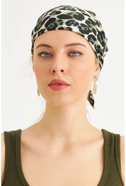 Kadın Haki-Kahve Saten Fular FİR100