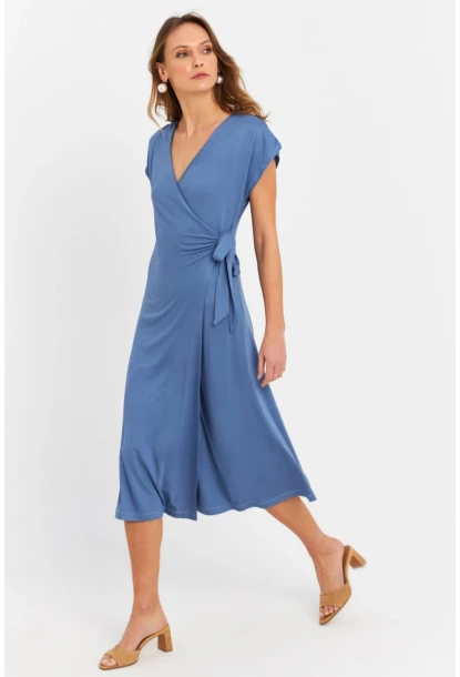 Kadın İndigo Kruvaze Midi Elbise EY3044