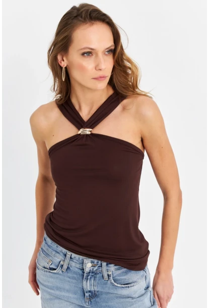 Kadın Kahverengi Aksesuarlı Bluz EY3068