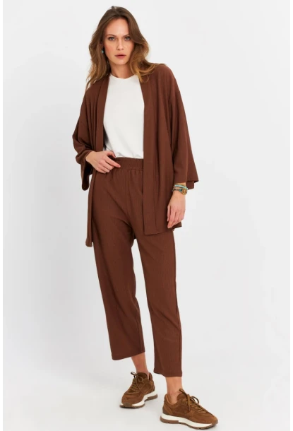 Kadın Kahverengi Bürümcük Alt-Üst Pantolon Takım MRU6728