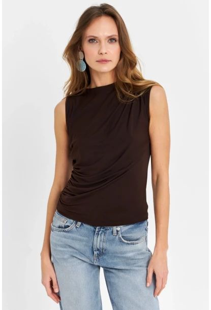 Kadın Kahverengi Büzgülü Bluz YZ625