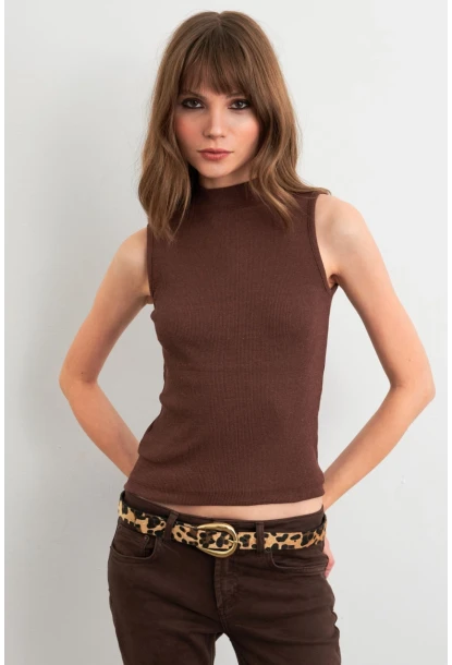 Kadın Kahverengi Kolsuz Bluz GA102