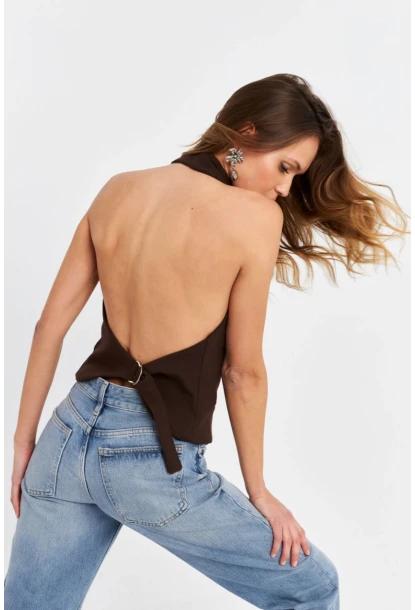 Kadın Kahverengi Sırtı Açık Yelek CAR1143