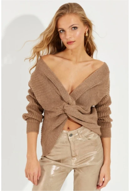 Kadın Kapuçino Düğümlü Triko Bluz MSS118