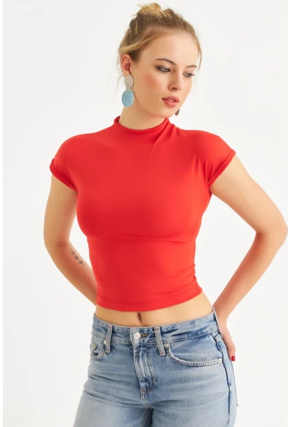 Kadın Kırmızı Dalgıç Bluz EY2564