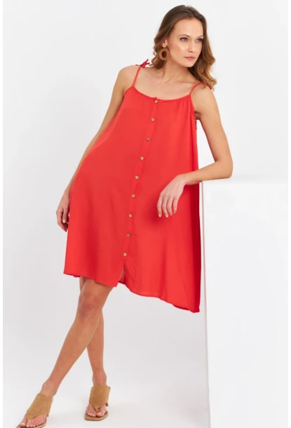 Kadın Kırmızı Düğmeli Mini Elbise PC20655