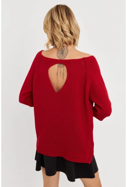 Kadın Kırmızı Sırtı Damla Triko Bluz YV267