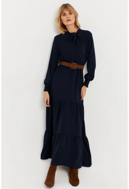 Kadın Lacivert Boyun Bağlamalı Maxi Elbise MASF217