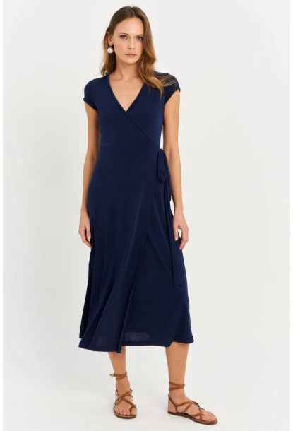 Kadın Lacivert Kruvaze Midi Elbise EY2785