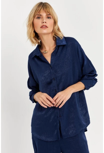Kadın Lacivert Saten Gömlek MCAR1127