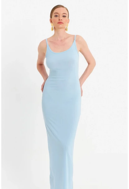 Kadın Mavi Ayarlanabilir Askılı Maxi Elbise MEN2004