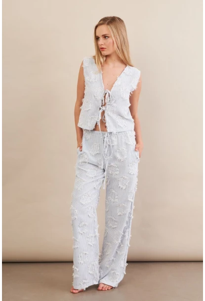 Kadın Mavi Çizgili Püsküllü Alt Üst Takım MOD2517