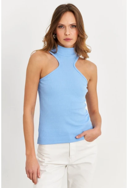 Kadın Mavi Halter Yaka Kaşkorse Bluz EY1454