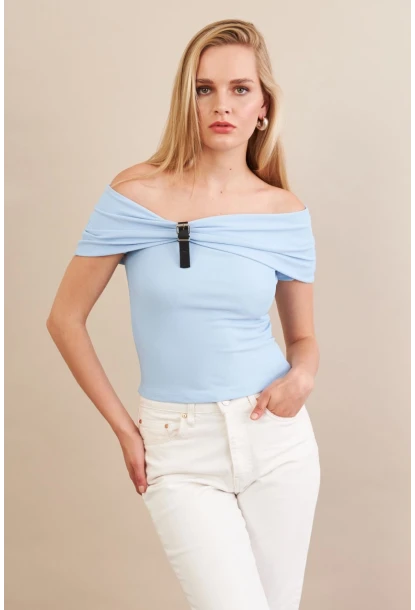 Kadın Mavi Kemer Detaylı Bluz FRY2316
