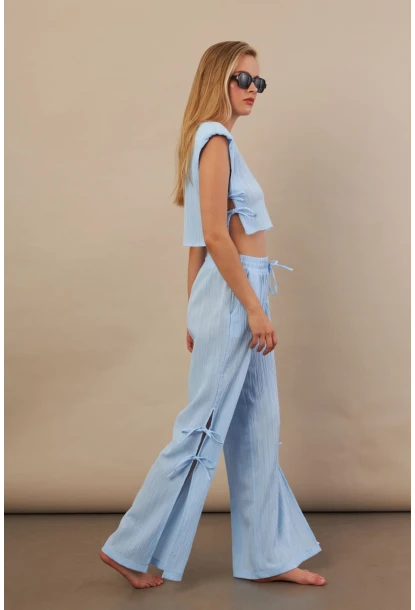 Kadın Mavi Omuzları Vatkalı Alt Üst Takım KED002