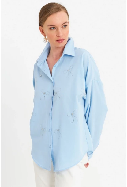Kadın Mavi Taşlı Gömlek MZER426
